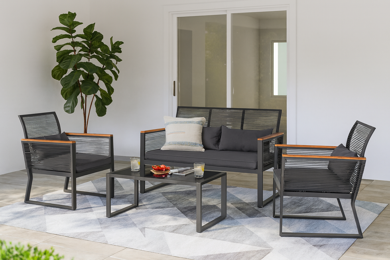 Contemporary 4-Person Patio Set with Adjustable Glass Table